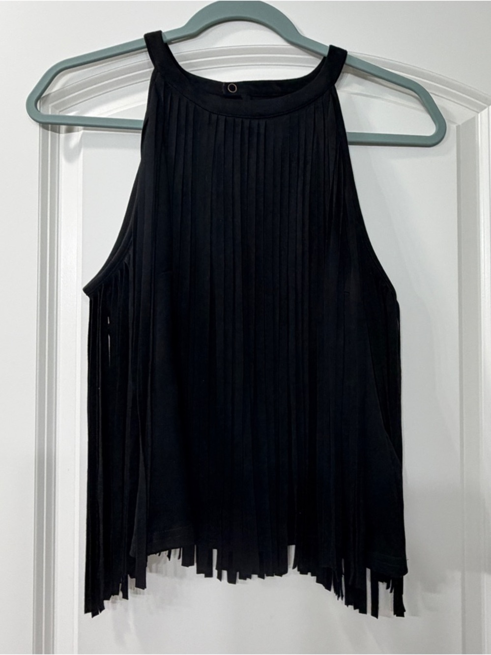 Like New Black Fringe High-Neck Tank